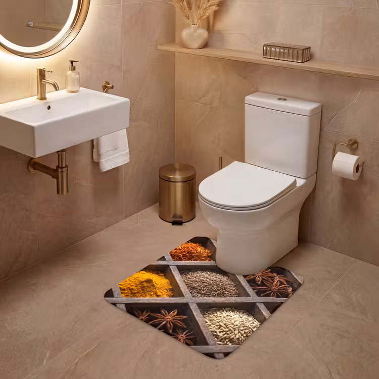 WC Mat - Herbs - Wood - Food - Kruiden - Houten - Eten WCmat U-uitsnede middel