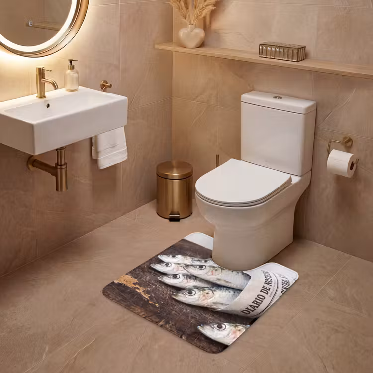 WC Mat - Little Sardine - newspaper - cutting board - Sardientje - krant - snijplank WCmat U-uitsnede middel