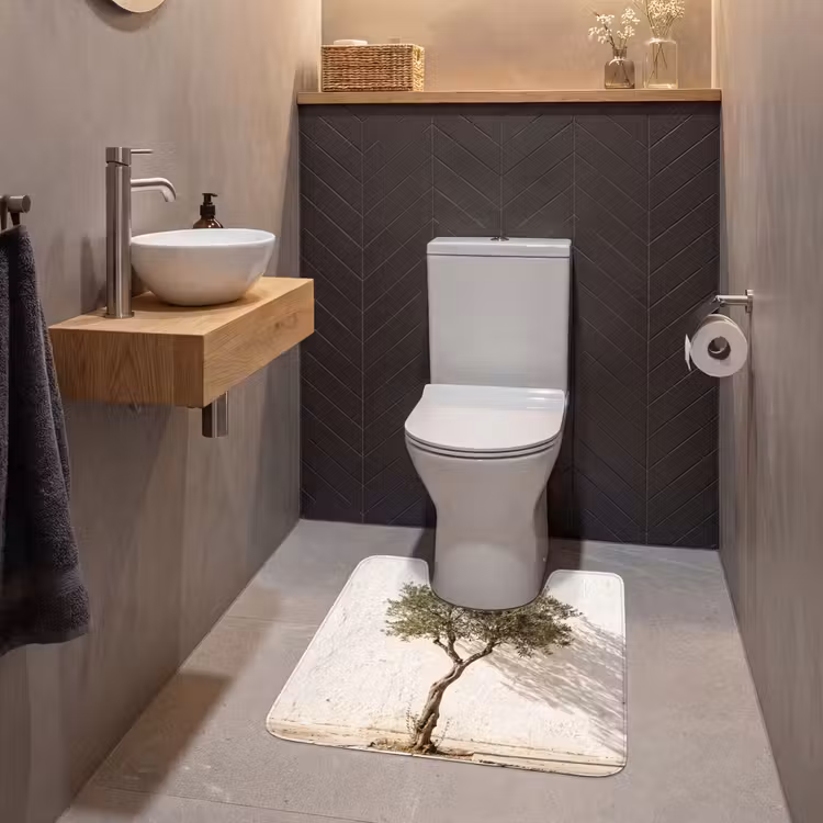 WC Mat - Olive Tree - Wall - White - Olijfboom - muur - wit WCmat U-uitsnede middel
