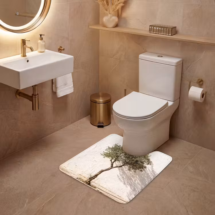 WC Mat - Olive Tree - Wall - White - Olijfboom - muur - wit WCmat U-uitsnede middel