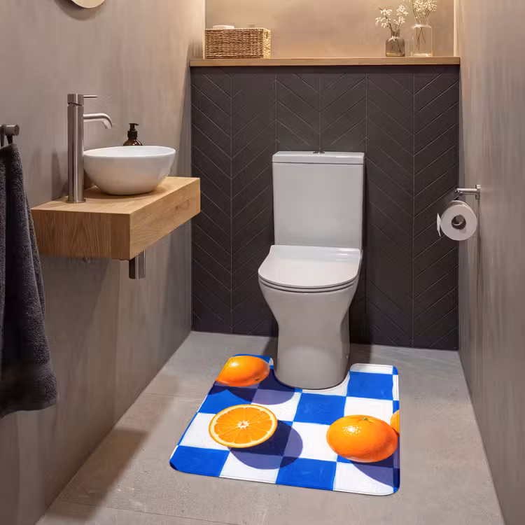WC Mat - Orange - Checkered - Food - Sinaasappel - Geruit - Eten WCmat U-uitsnede middel