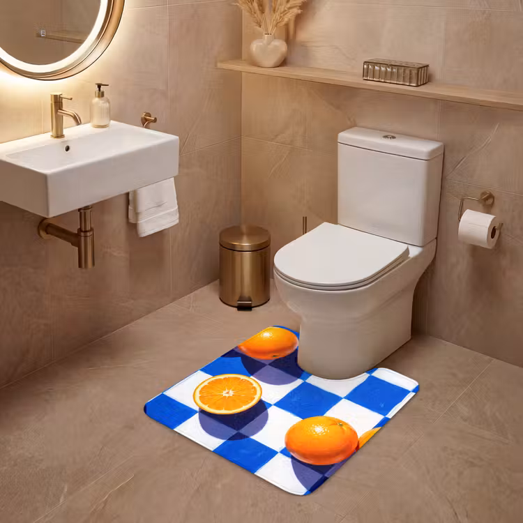 WC Mat - Orange - Checkered - Food - Sinaasappel - Geruit - Eten WCmat U-uitsnede middel