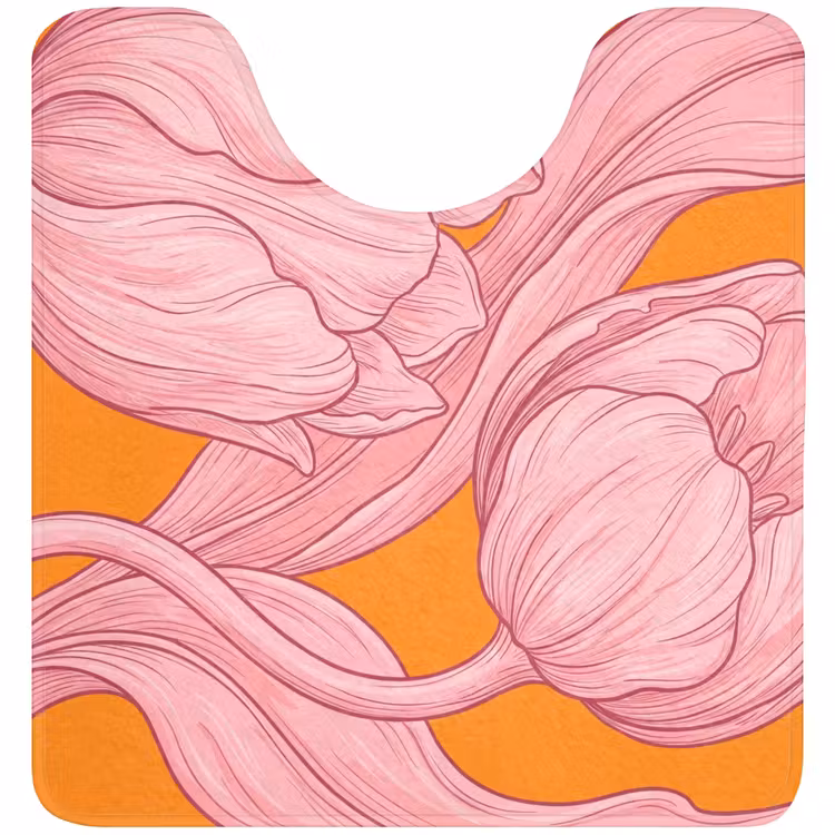 WC Mat - Pink Flowers - Modern - Roze bloemen - Modern WCmat U-uitsnede middel