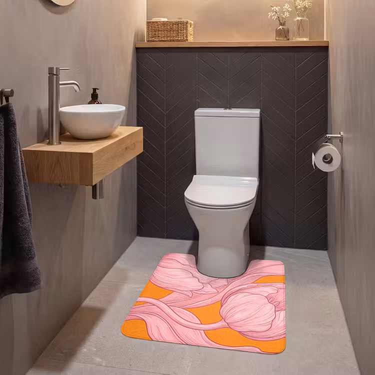 WC Mat - Pink Flowers - Modern - Roze bloemen - Modern WCmat U-uitsnede middel