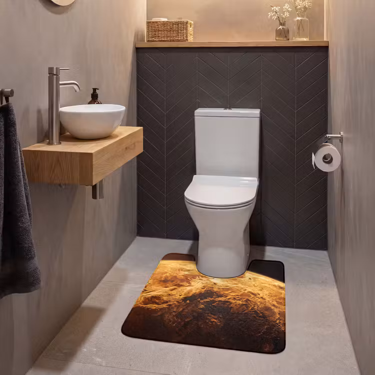 WC Mat - Planet - Space - Orange - Planeet - Ruimte - Oranje WCmat U-uitsnede middel