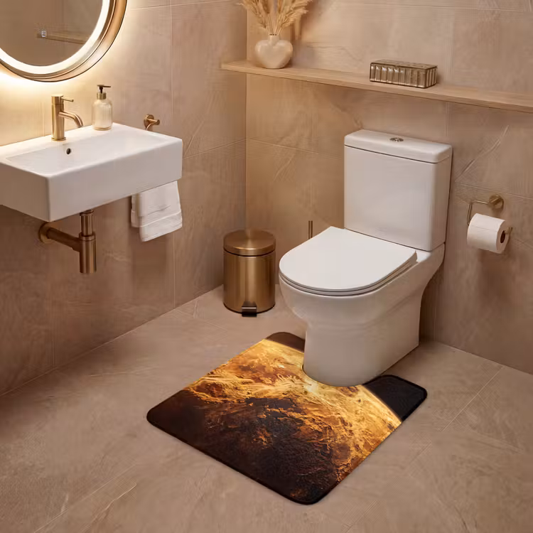 WC Mat - Planet - Space - Orange - Planeet - Ruimte - Oranje WCmat U-uitsnede middel
