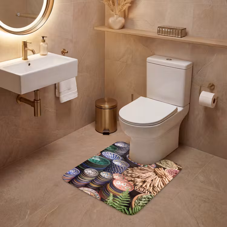 WC Mat - Pottery - Oriental - Colorful - Aardewerk - Oosters - Kleurrijk WCmat U-uitsnede middel
