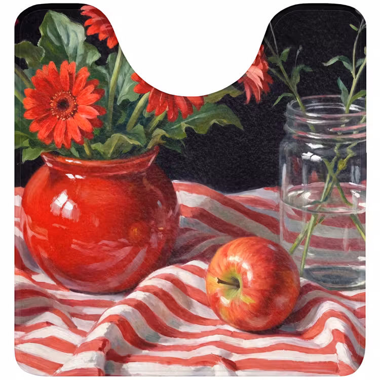WC Mat - Red Flowers - Vase - Rode bloemen - Vaas WCmat U-uitsnede middel