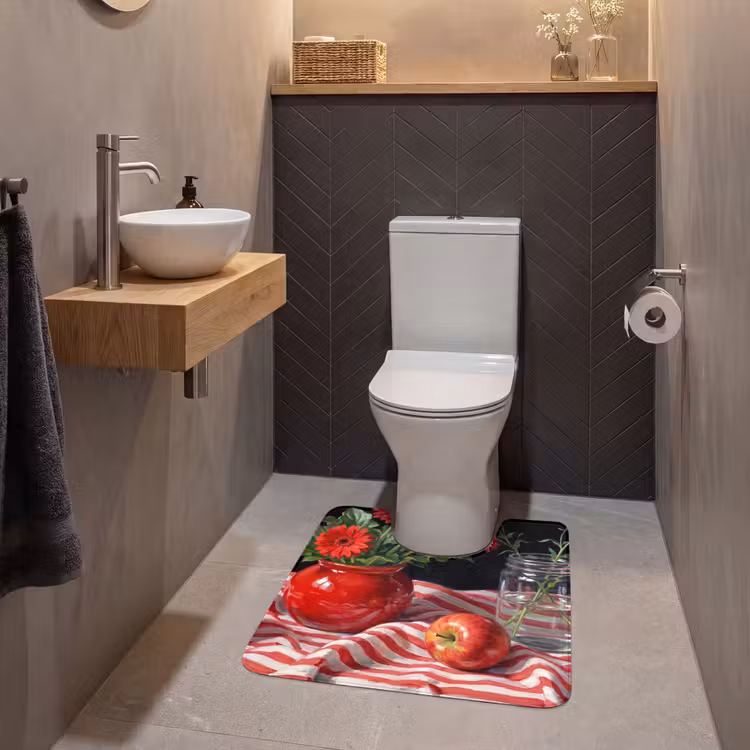 WC Mat - Red Flowers - Vase - Rode bloemen - Vaas WCmat U-uitsnede middel