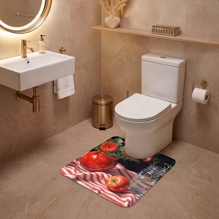 WC Mat - Red Flowers - Vase - Rode bloemen - Vaas WCmat U-uitsnede middel