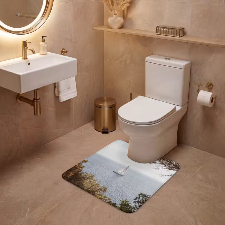WC Mat - Sailboat - trees - water - Zeilboot - bomen - water WCmat U-uitsnede middel