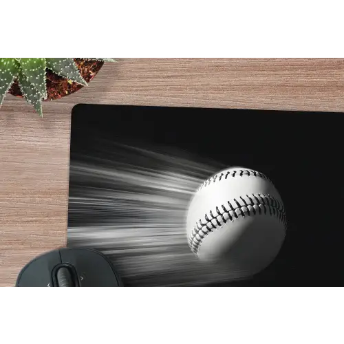 Honkbal - Wit - Vliegt muismat rubber klein -closeup