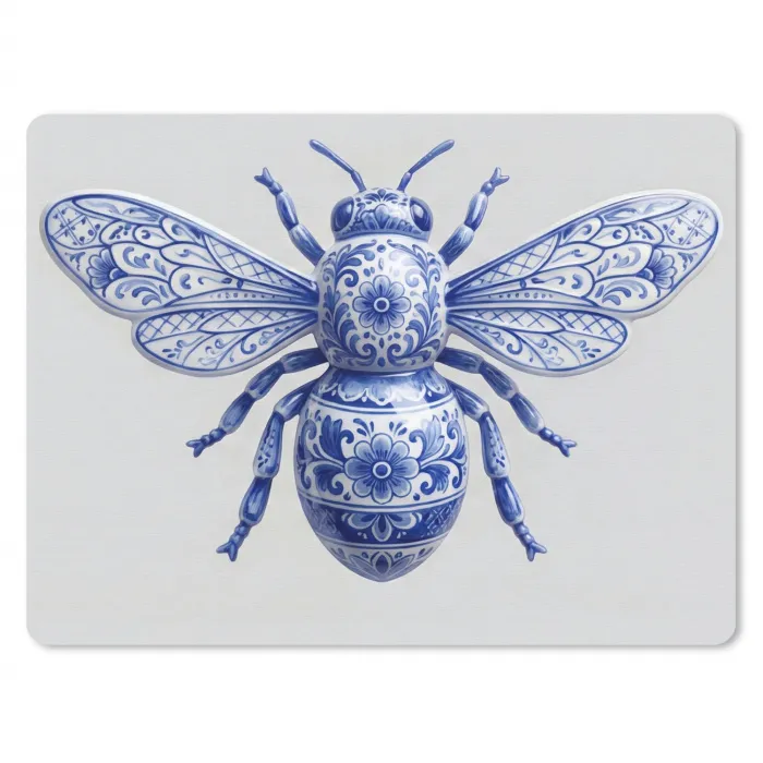 Bij - Modern - Delfts - Blauw muismat rubber klein -3d