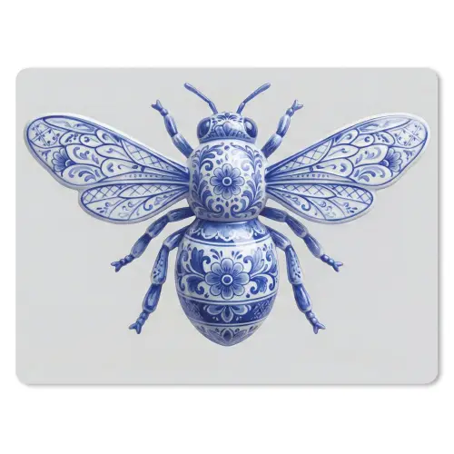 Bij - Modern - Delfts - Blauw muismat rubber klein -3d