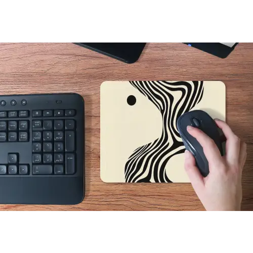 Beige - Lijnen - Golvend - Abstract muismat rubber klein -toetsenbord