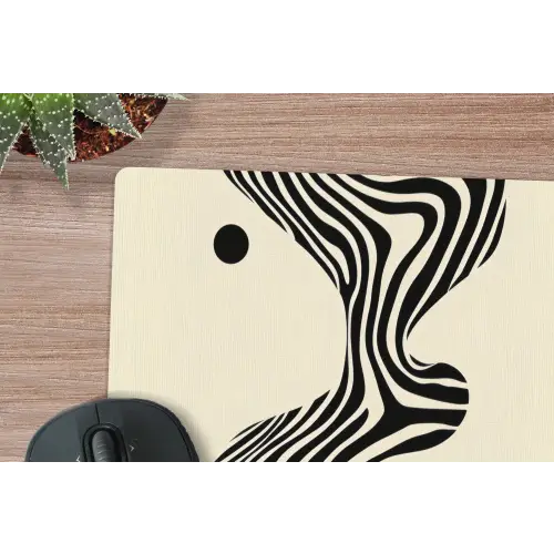 Beige - Lijnen - Golvend - Abstract muismat rubber klein -closeup