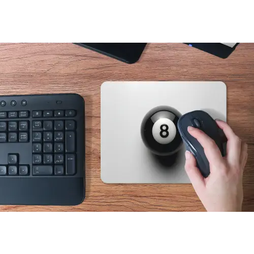 Biljartbal - Getal - Acht - Wit muismat rubber klein -toetsenbord