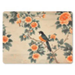Vogel - Tak - Bloemen - Oranje muismat rubber klein -3d