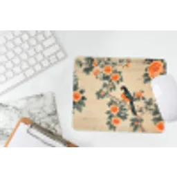 Vogel - Tak - Bloemen - Oranje muismat rubber klein -witbureau
