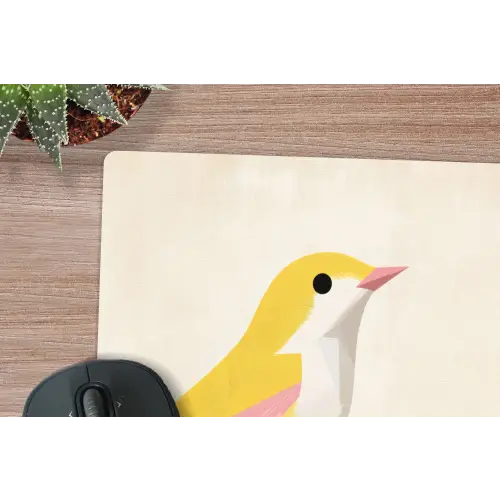 Vogel - Minimalistisch - Geel muismat rubber klein -closeup