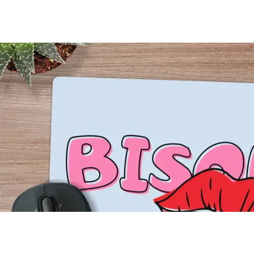 Bisou - Blauw - Roze - Lippen muismat rubber klein -closeup