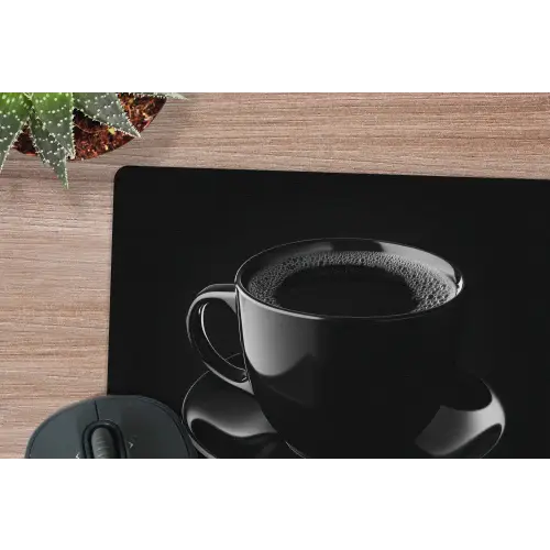 Zwart - Koffie - Kopje muismat rubber klein -closeup