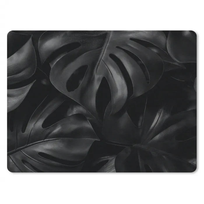 Zwart - Monstera - Bladeren muismat rubber klein -3d