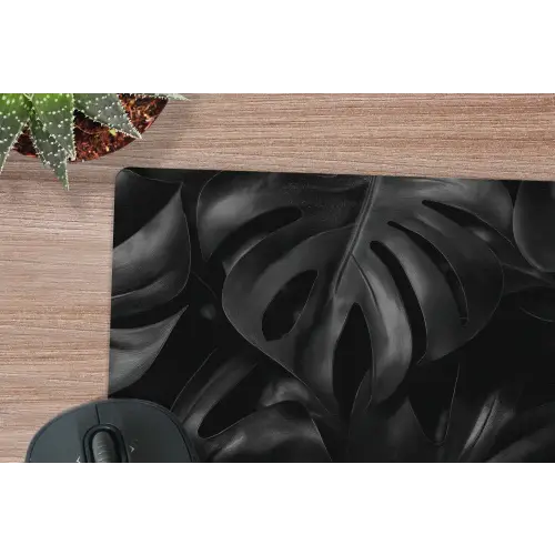 Zwart - Monstera - Bladeren muismat rubber klein -closeup