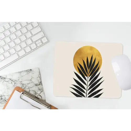Zwart palmblad - Gouden cirkel - Beige achtergrond muismat rubber klein -witbureau