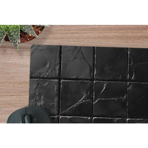 Zwart - Tegels - Steen muismat rubber klein -closeup
