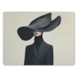 Zwart - Vrouw - Hoed muismat rubber klein -3d