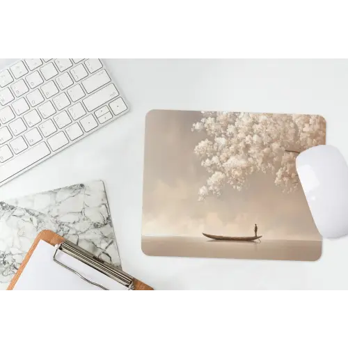 Bloesems - Wit - Boot - Minimalistisch muismat rubber klein -witbureau