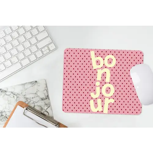 Bonjour - Stippen - Roze- Geel muismat rubber klein -witbureau