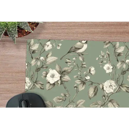 Botanisch - Vogels - Groen muismat rubber klein 262 -closeup