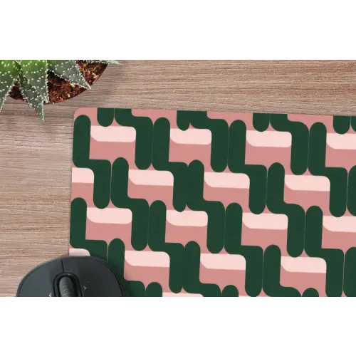 Vlechtpatroon - Groen - Roze - Geometrisch muismat rubber klein 262 -closeup