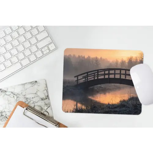 Brug - Mist - Bomen - Water muismat rubber klein -witbureau