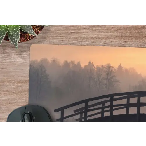 Brug - Mist - Bomen - Water muismat rubber klein -closeup