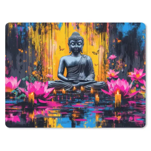 Buddha - Bloemen - Kaarsen - Geel muismat rubber klein -3d