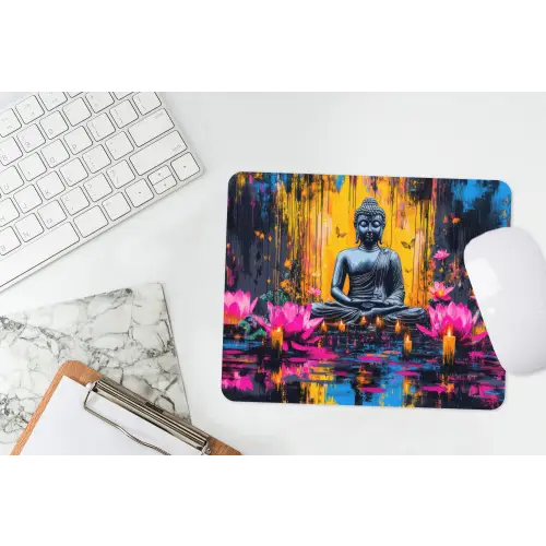 Buddha - Bloemen - Kaarsen - Geel muismat rubber klein -witbureau