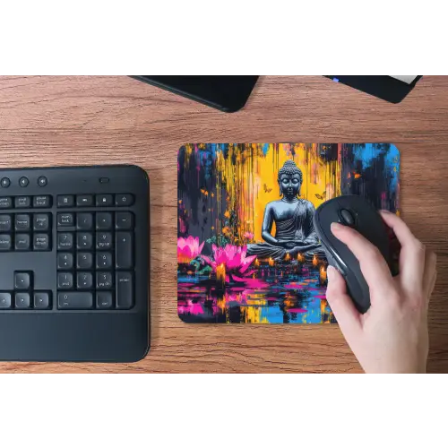 Buddha - Bloemen - Kaarsen - Geel muismat rubber klein -toetsenbord
