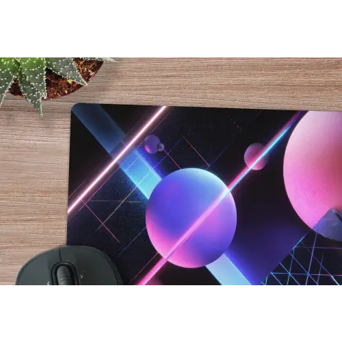 Bollen - Neon - Lijnen - Roze muismat rubber klein -closeup