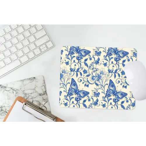 Vlinders - Bloemen - Blauw - Botanisch muismat rubber klein 262 -witbureau
