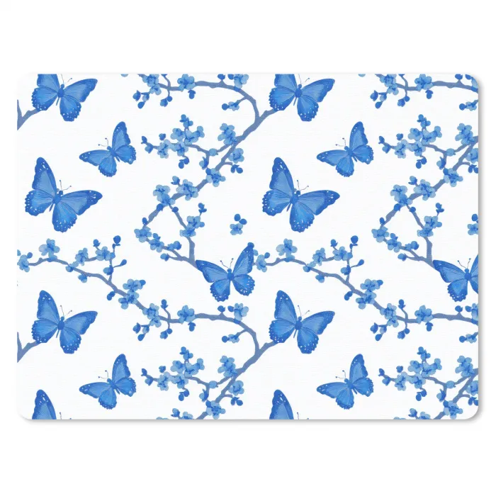Vlinder - Bloemen - Blauw muismat rubber klein 262 -3d