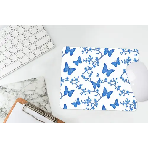 Vlinder - Bloemen - Blauw muismat rubber klein 262 -witbureau