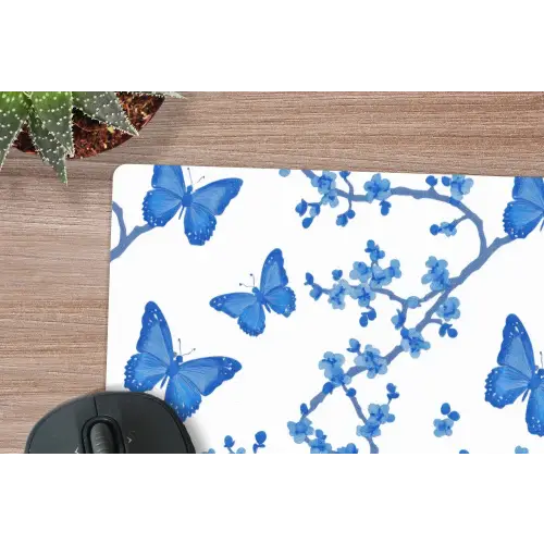 Vlinder - Bloemen - Blauw muismat rubber klein 262 -closeup