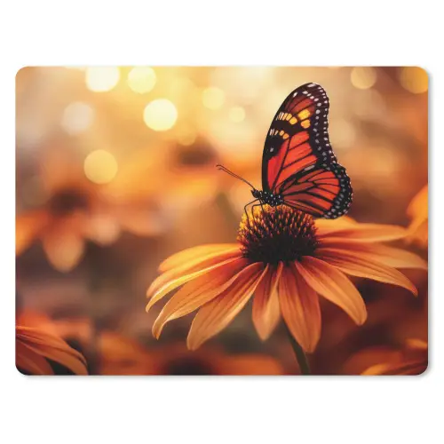 Vlinder - Bloemen - Oranje muismat rubber klein -3d