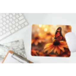 Vlinder - Bloemen - Oranje muismat rubber klein -witbureau