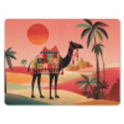 Kameel - Gekleurd tapijt - Duinen - Rode zon muismat rubber klein -3d