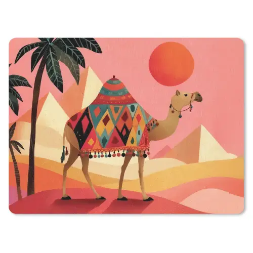 Kameel - Pyramides - Rode zon muismat rubber klein -3d