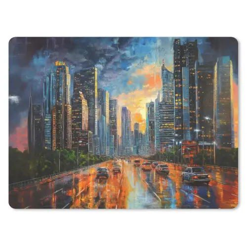 Auto - Skyline - Zon - Blauw muismat rubber klein -3d
